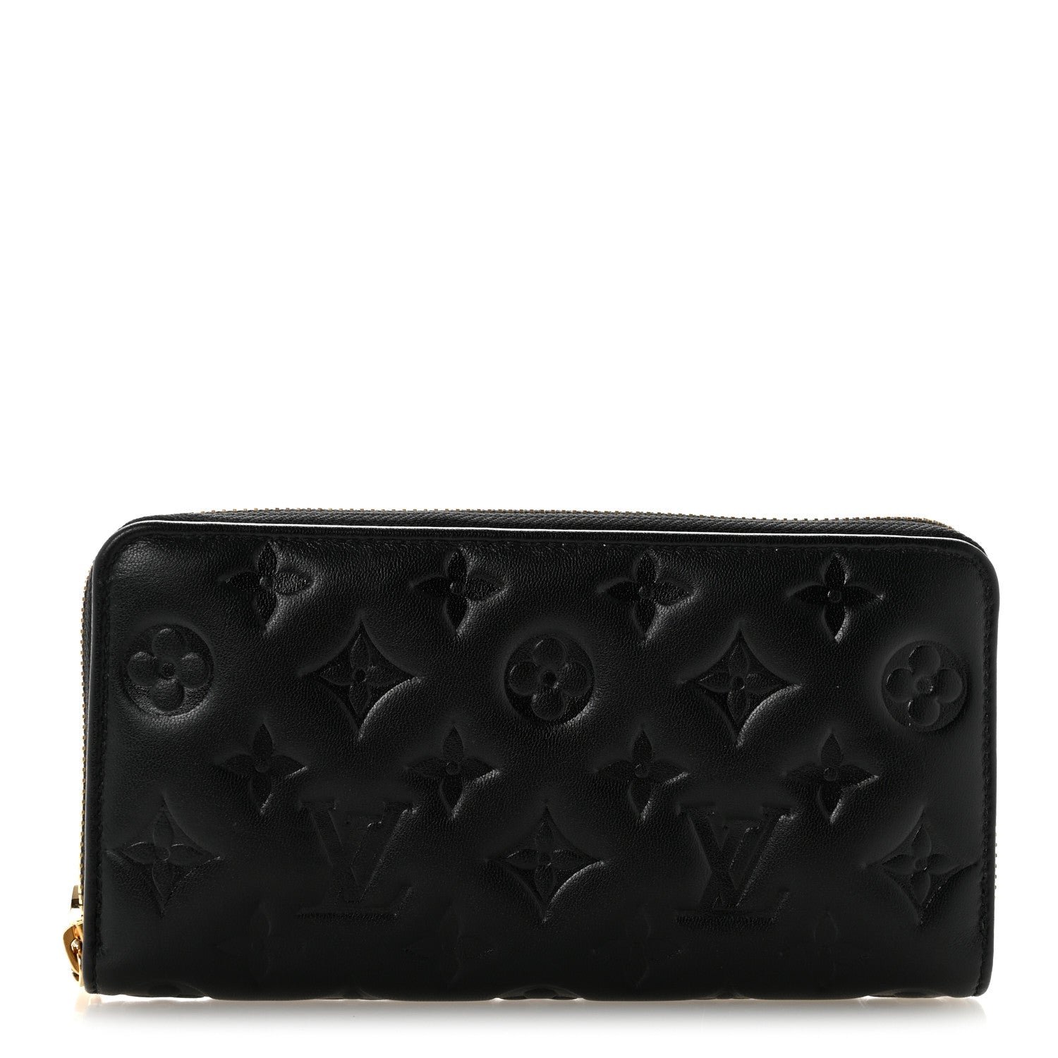 Louis Vuitton Lambskin Embossed Monogram Coussin Zippy Wallet Black