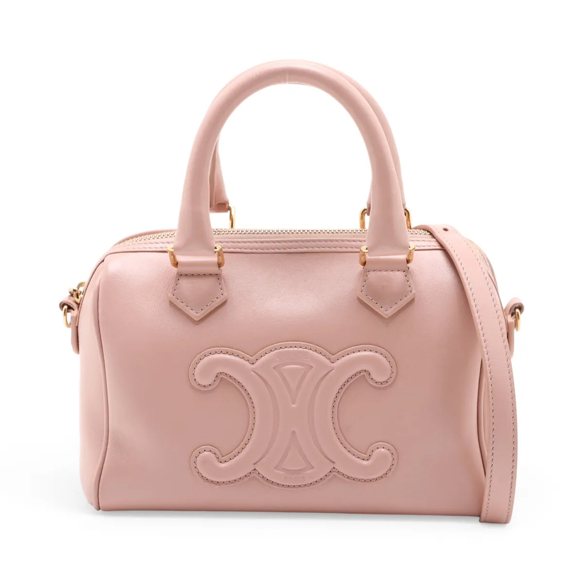 Celine Cuir Triomphe Small Boston Leather 2 Way Handbag Pink