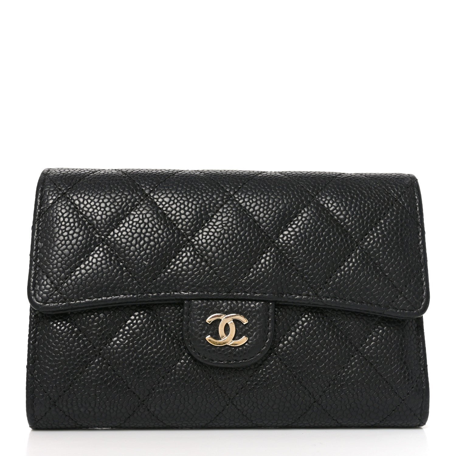 Caviar Quilted Medium Flap Wallet Black