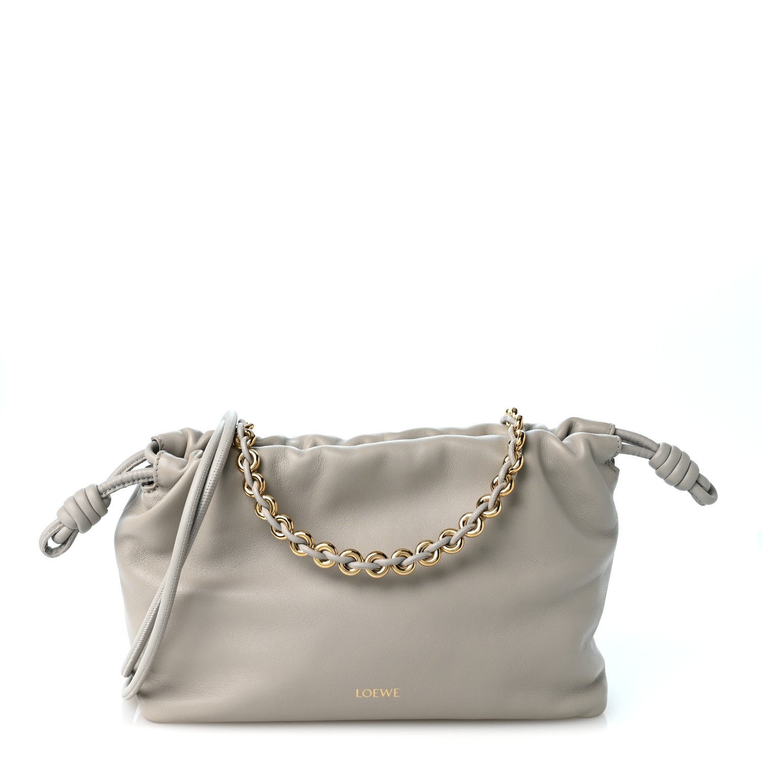 Loewe Mellow Nappa Donut Chain Medium Flamenco Knot Clutch Shell Grey