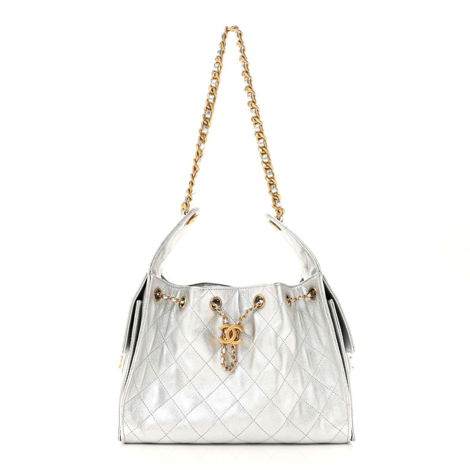 Chanel Metallic Caviar Quilted Small Chanel 25 Handbag Silver