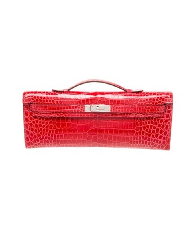 Hermes Shiny Porosus Crocodile Kelly Cut Clutch