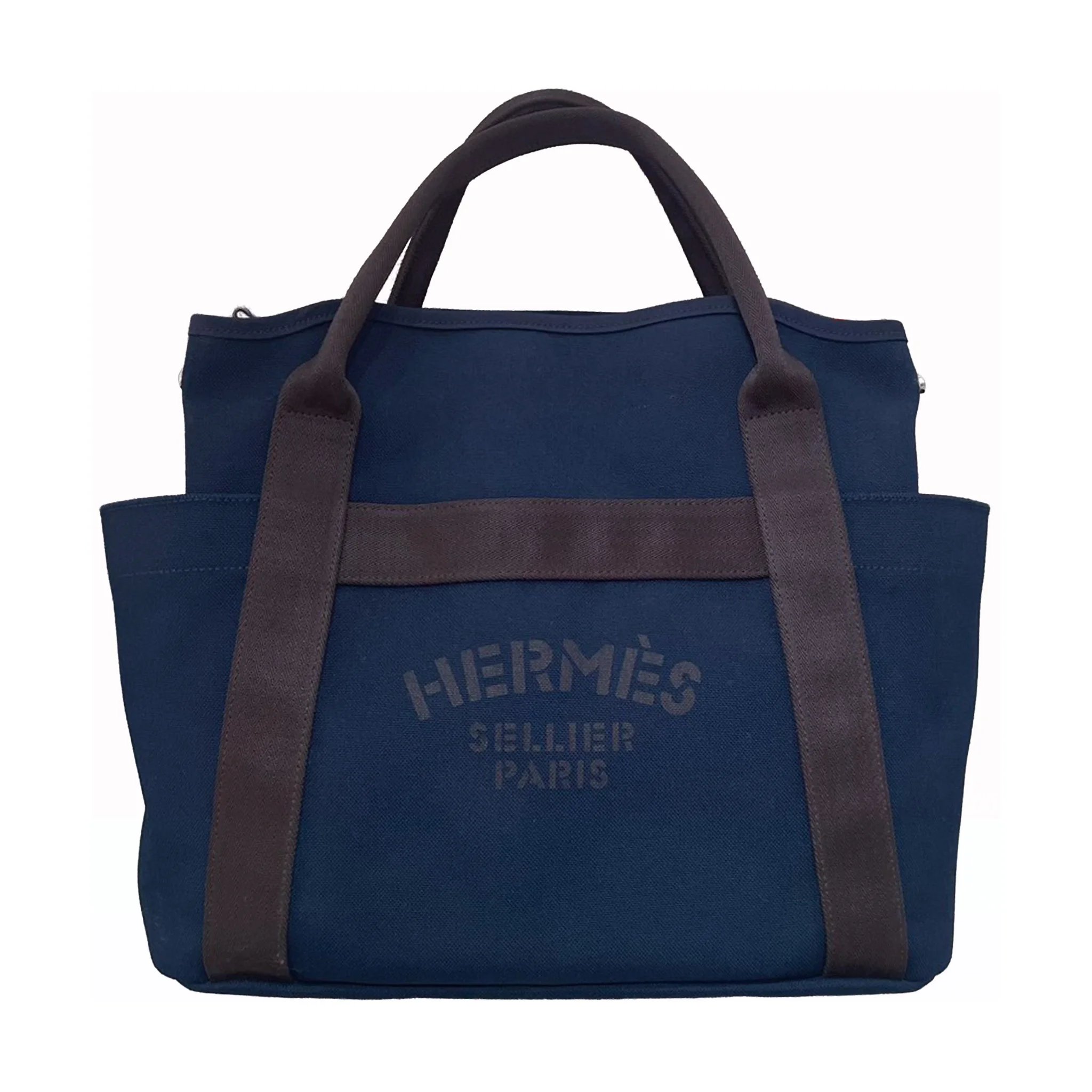 Very Good ( Rank A) HERMÈS Sac de pansage Groom Navy Orange Canvas Palladium hardware C (2018)