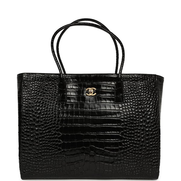 Chanel Large Cerf Shopping Bag Black Croc Embossed Calfskin Gold Hardware