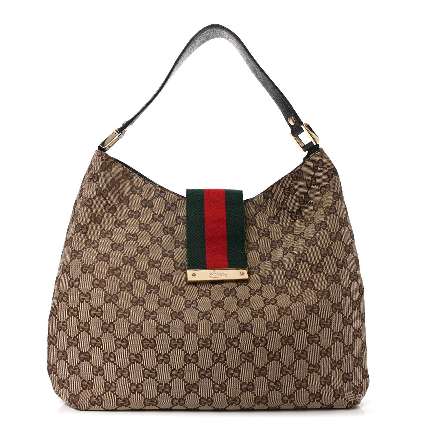 Gucci Monogram Large New Ladies Web Hobo Dark Brown
