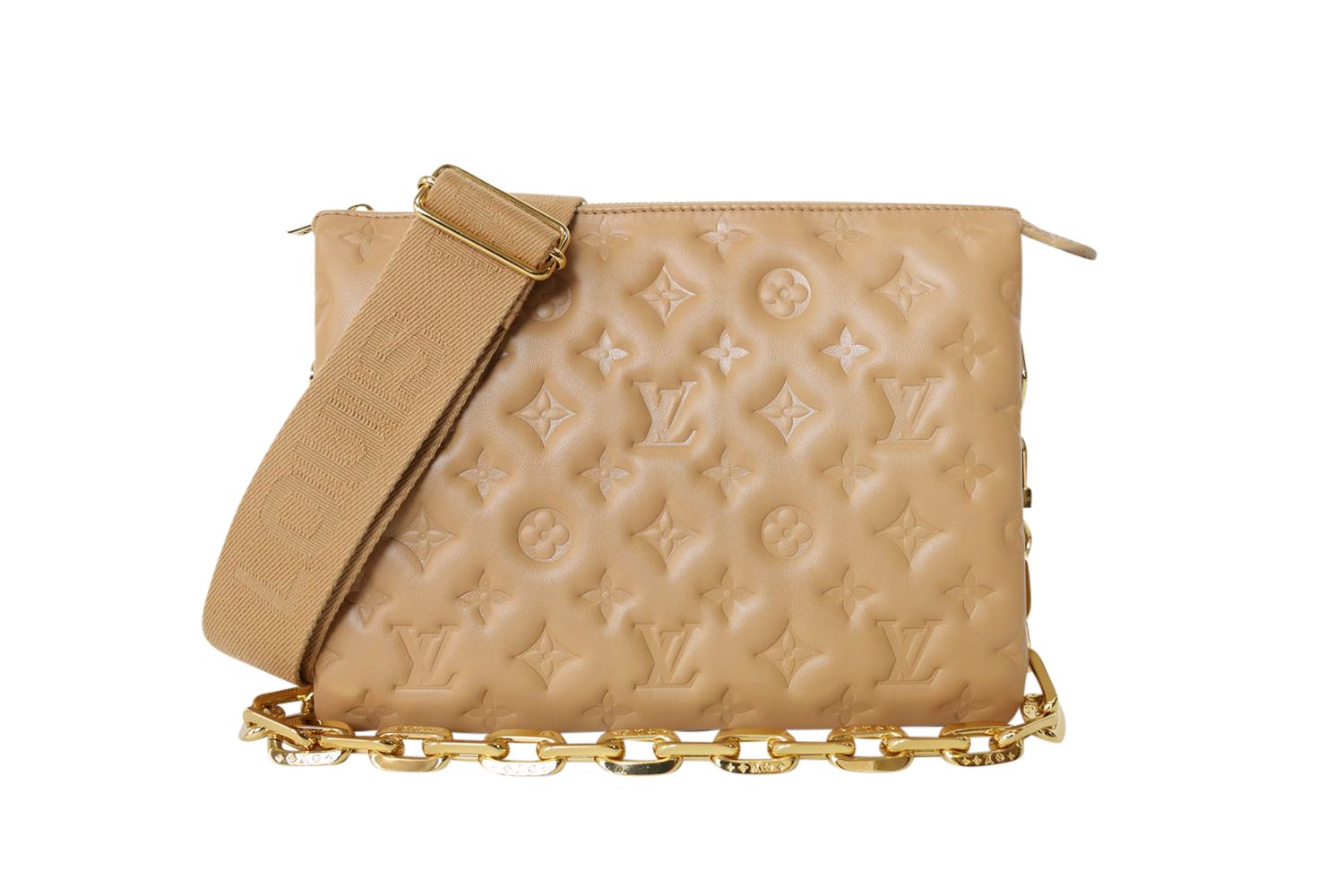 Louis Vuitton Louis Vuitton Coussin PM, Camel Monogram Embossed Puffy Lambskin with Gold Hardware, Preowned in Box WA001