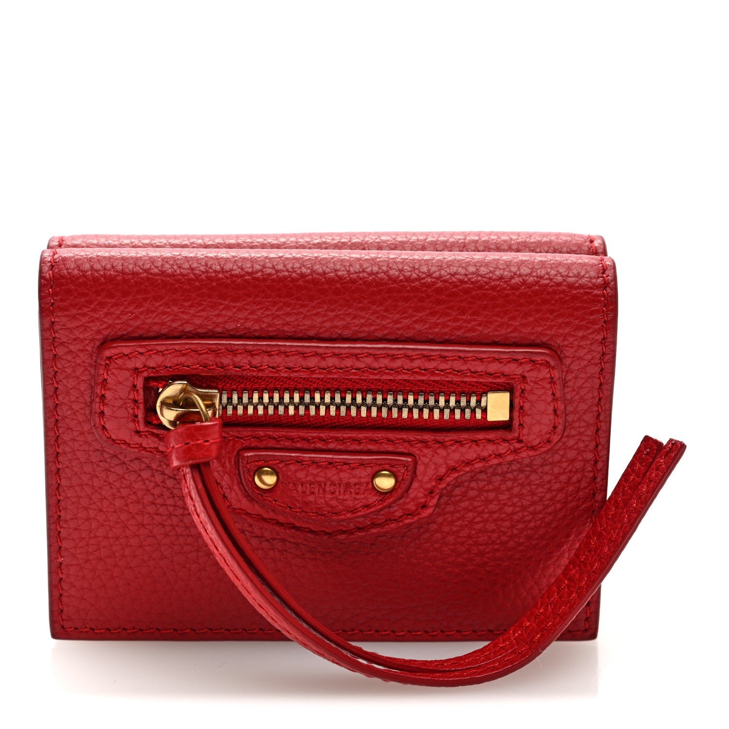 Balenciaga Chevre Gold Hardware City Mini Wallet Red