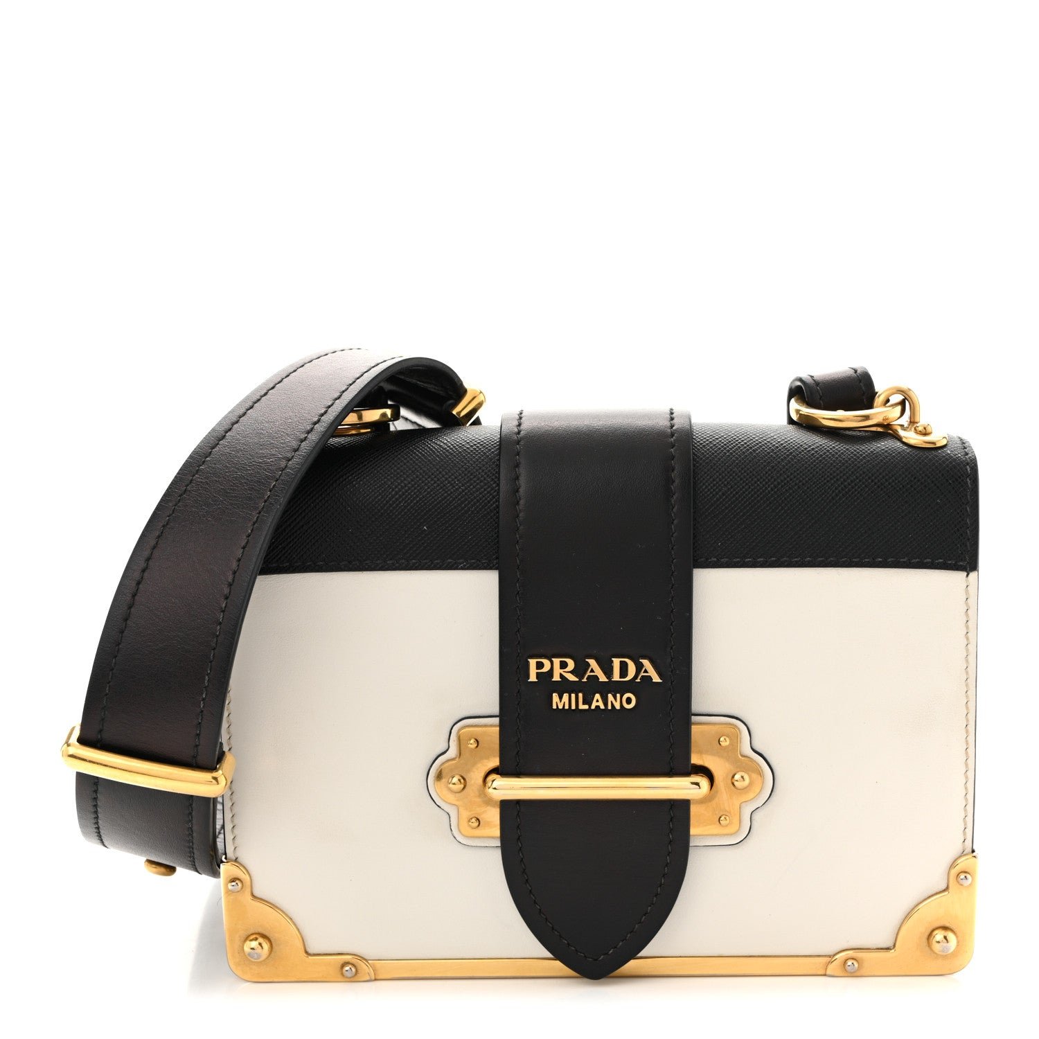 Prada Prada City Calf Saffiano Cahier Bag Talco Black