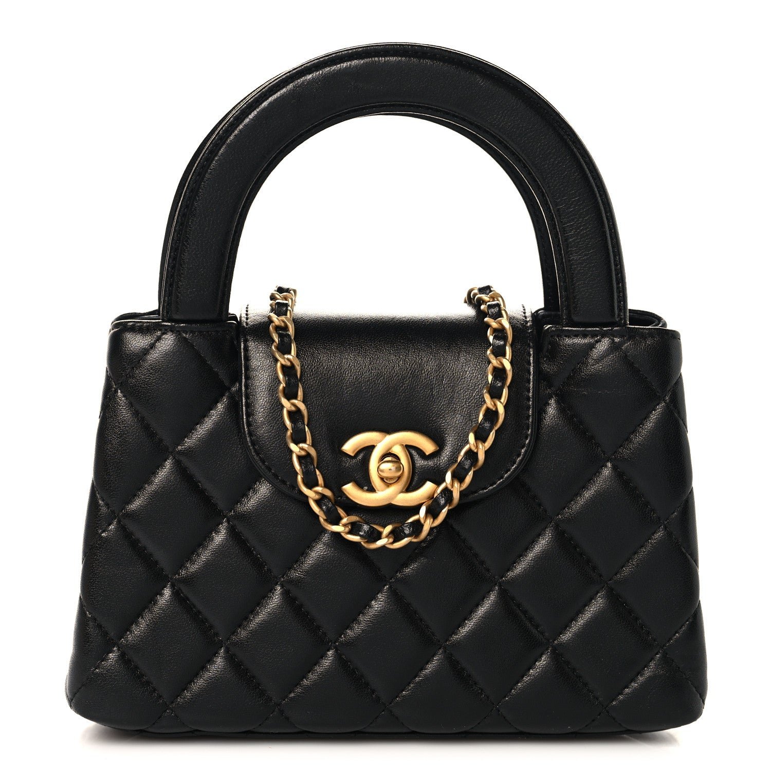 Chanel Shiny Aged Calfskin Quilted Nano Kelly Shopper Black