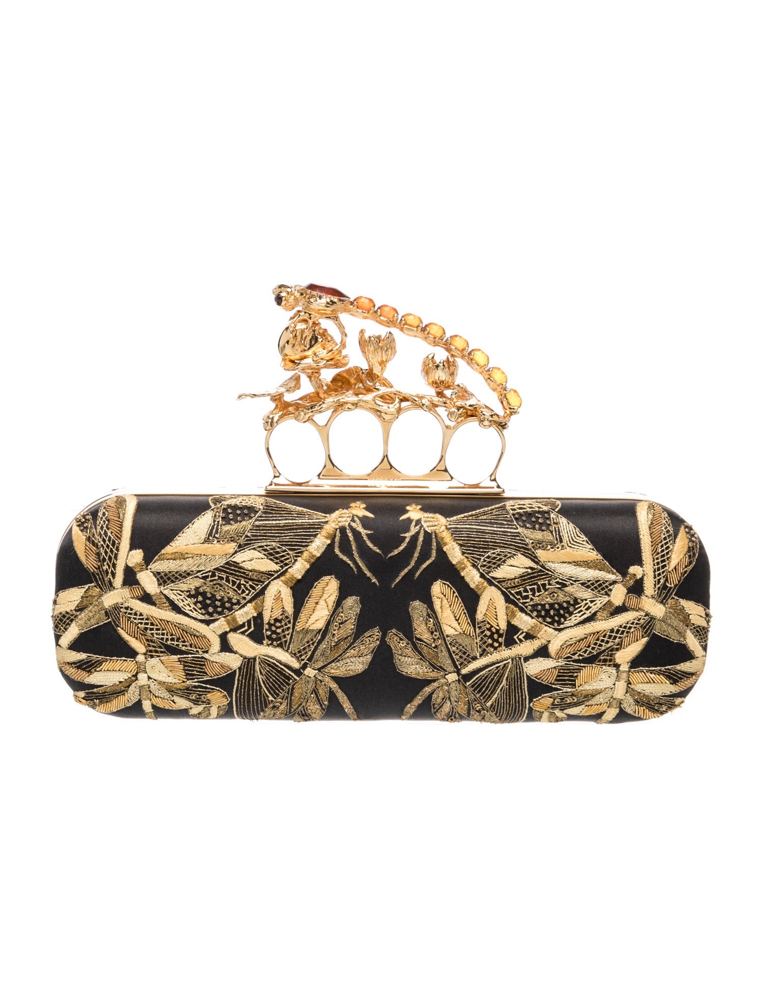 Embroidered Satin Knuckle Clutch