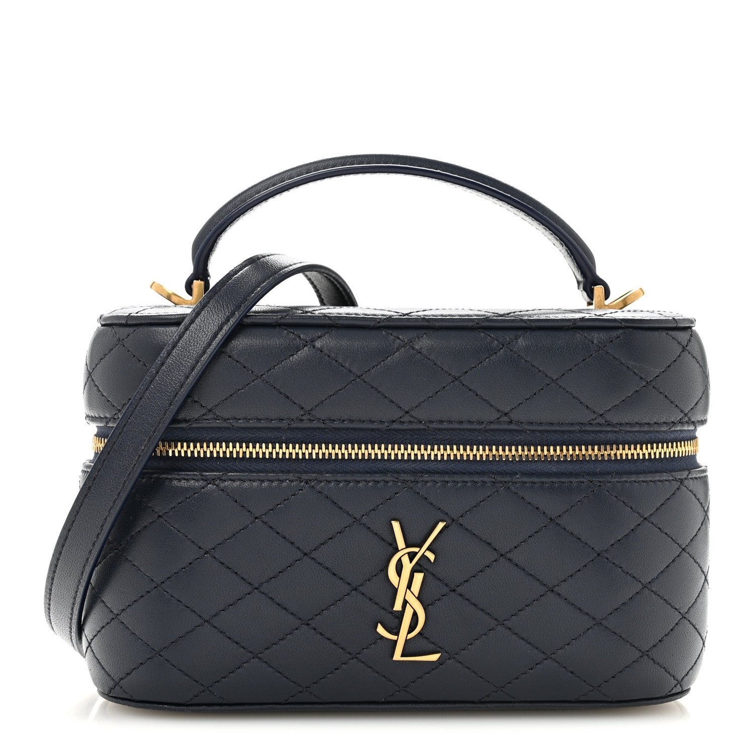 Saint Laurent Lambskin Quilted Mini Gaby Vanity Case Marine