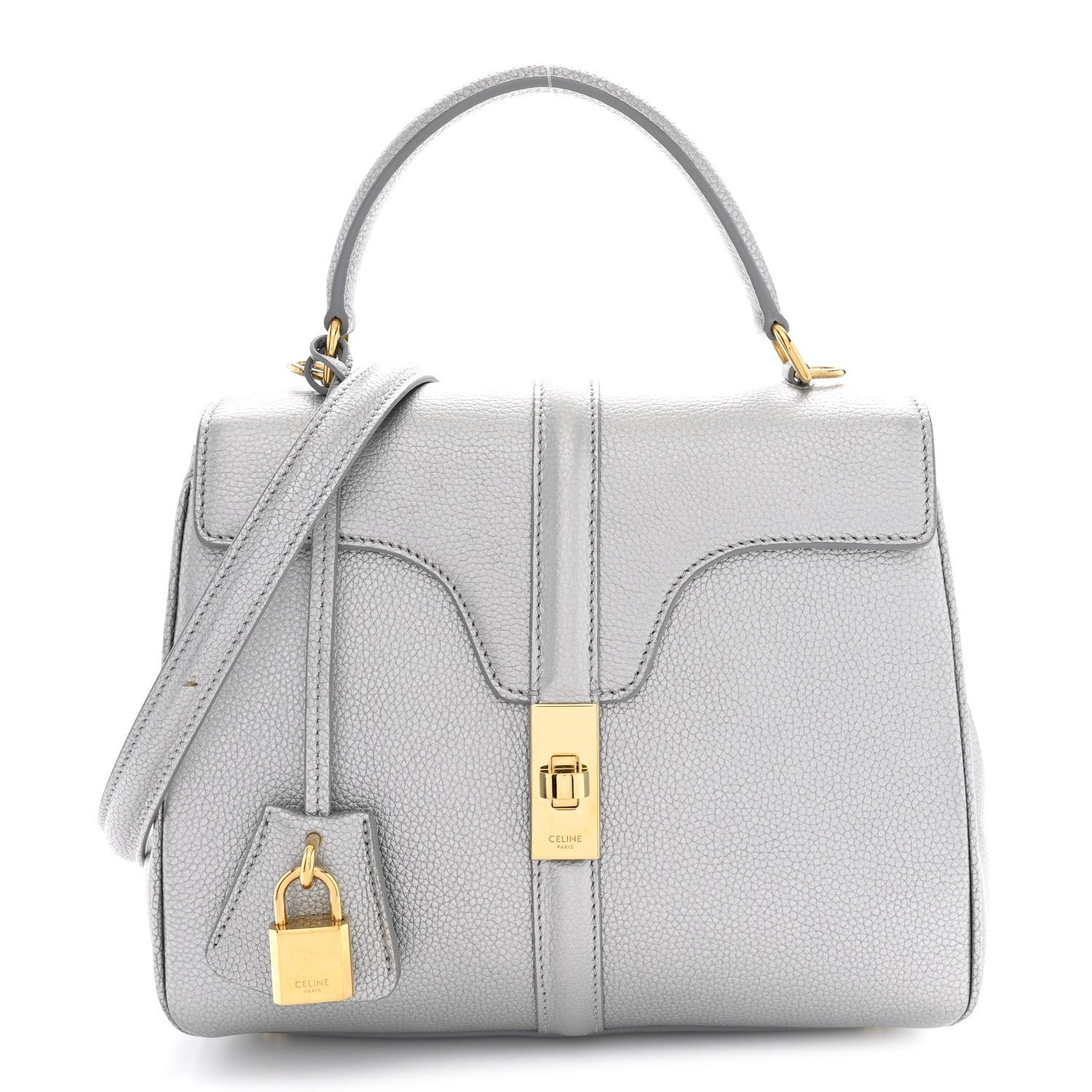 Laminated Grained Calfskin 16 Top Handle Bag Silver
