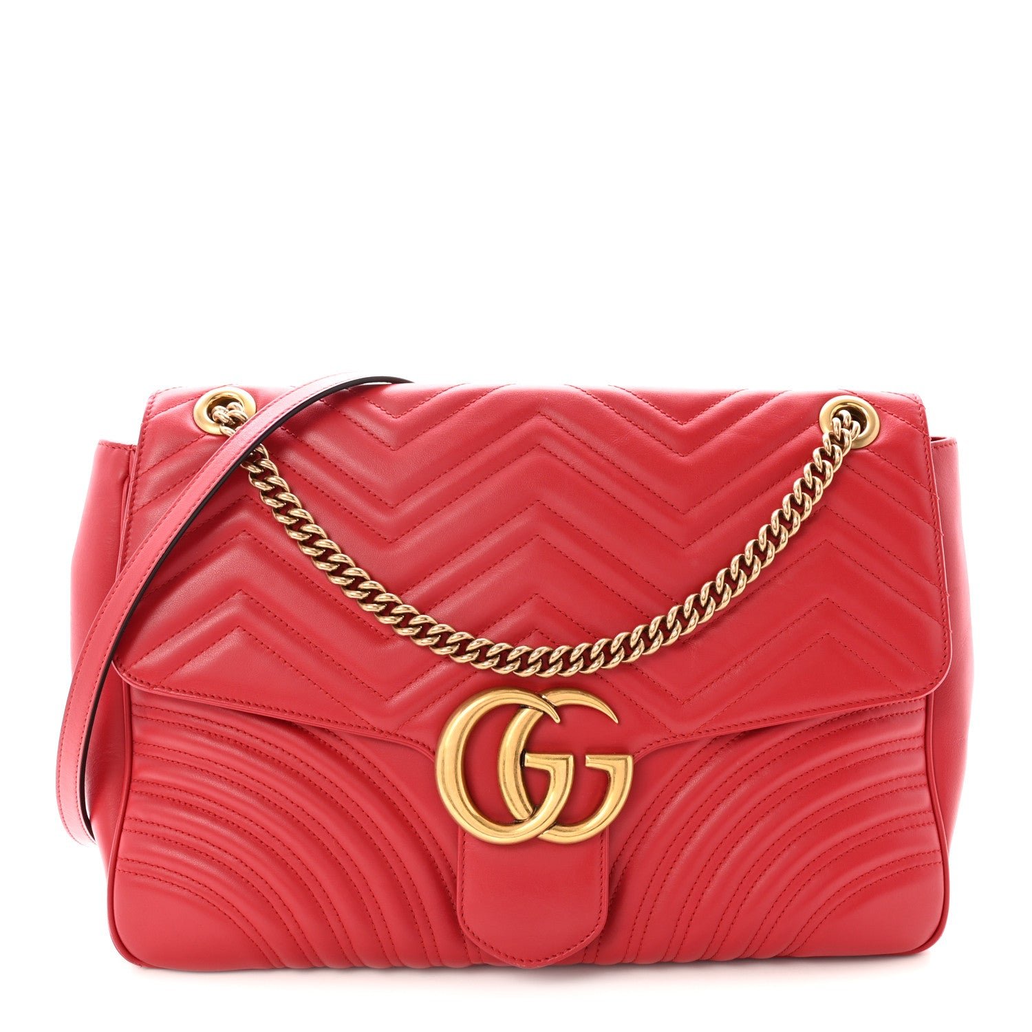 Gucci Calfskin Matelasse Large GG Marmont Shoulder Bag Hibiscus Red