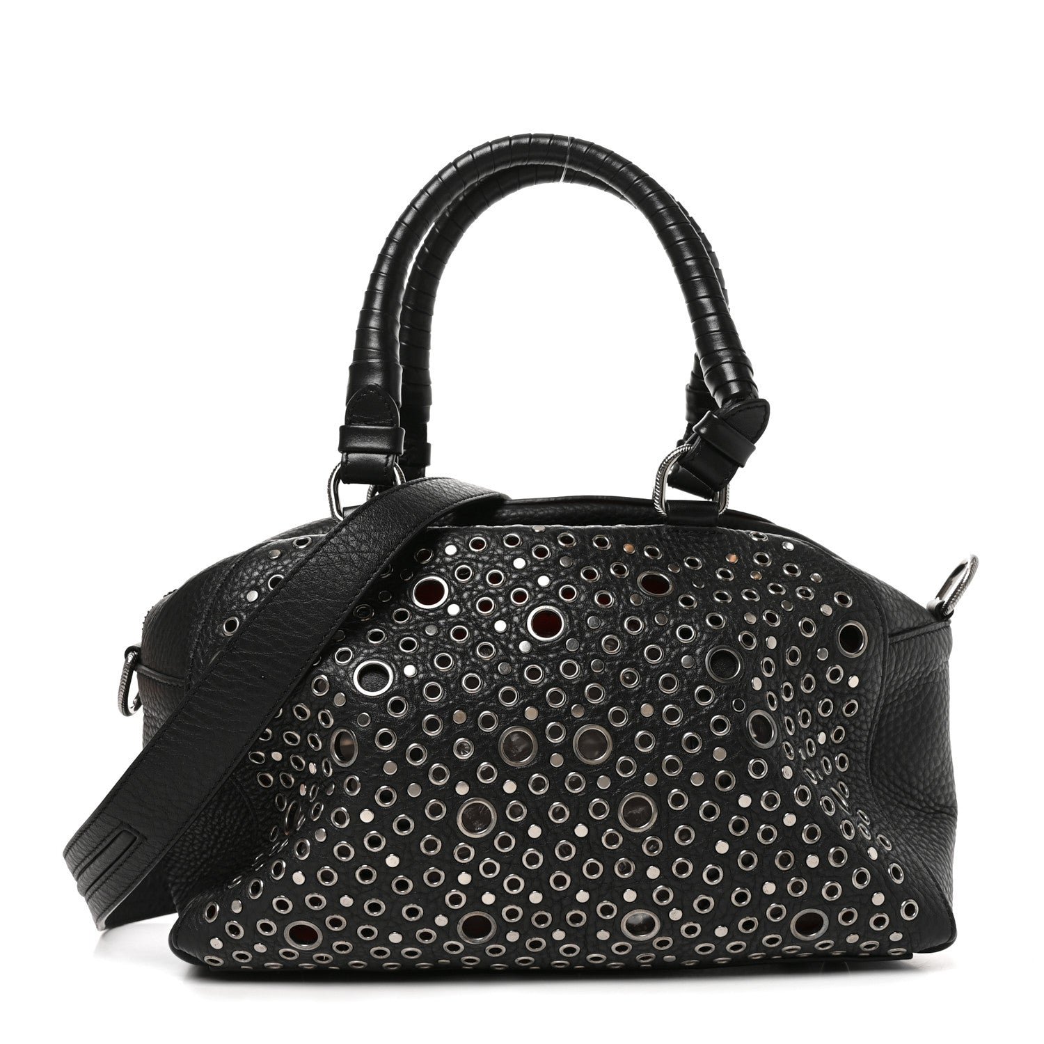 Christian Louboutin Calfskin Eyelet Small Panettone Bowling Bag Black