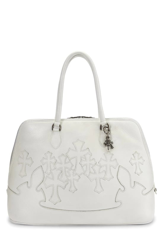 White Leather Cemetery Cross Bowling Bag