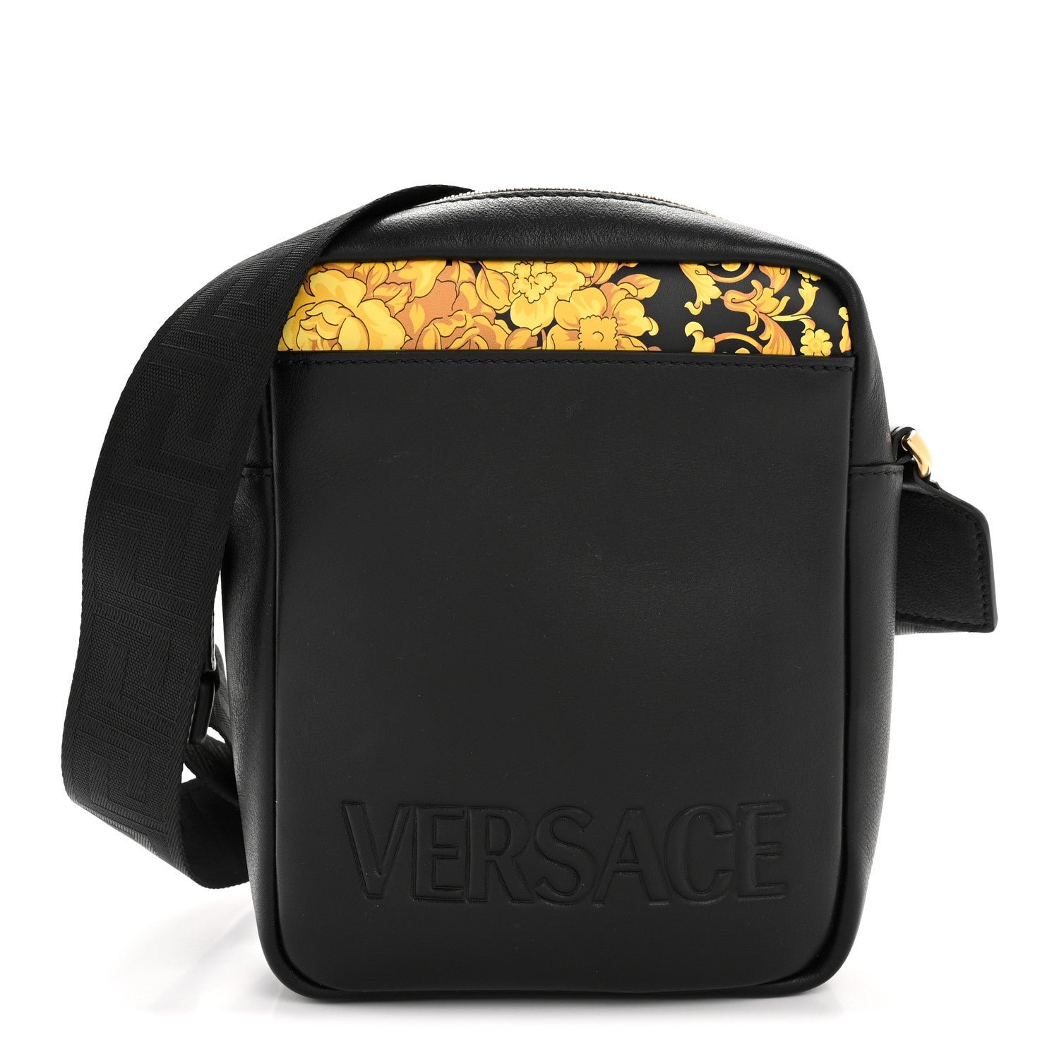 Versace Versace Calfskin Baroque Logo Messenger Bag Black