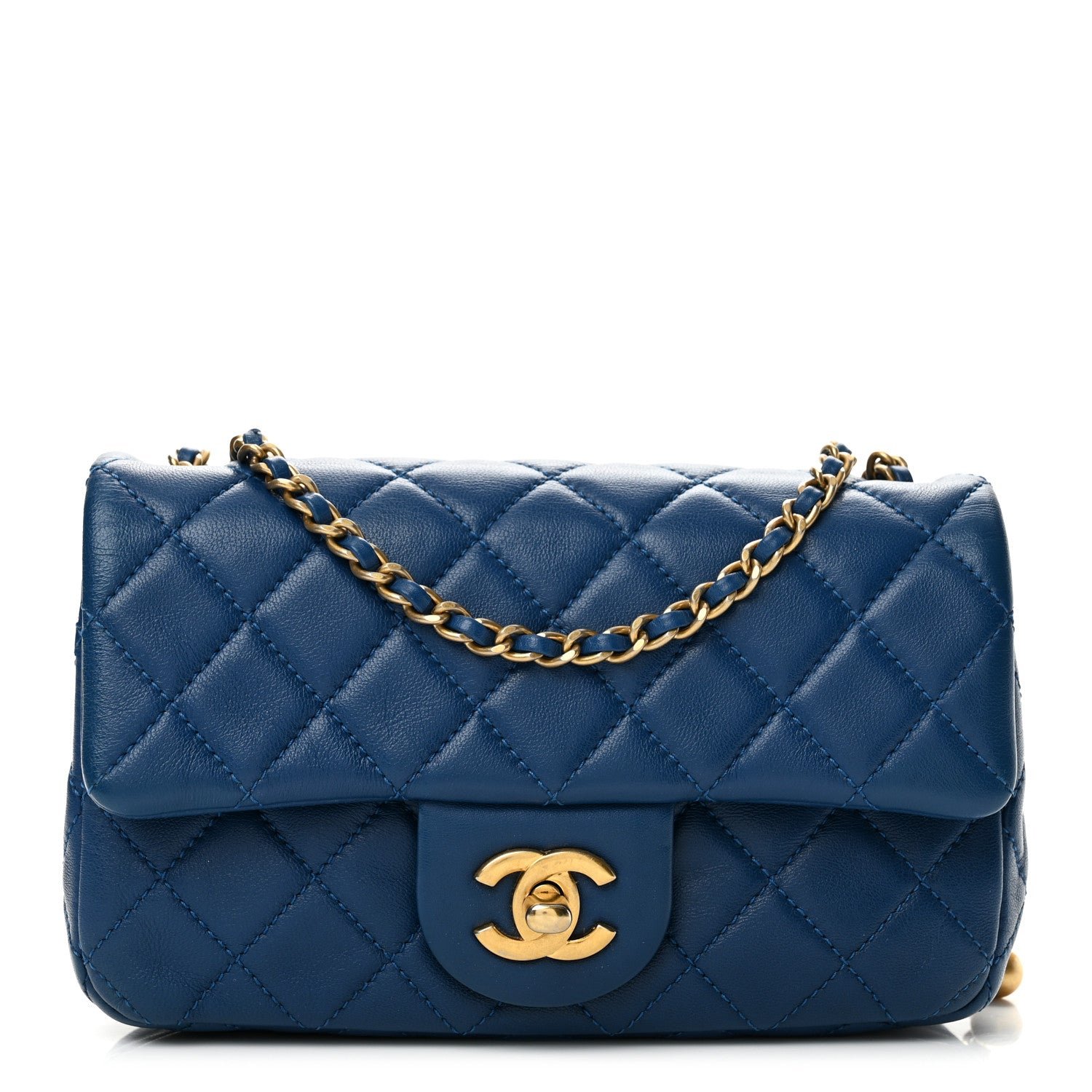Chanel Lambskin Quilted Pearl Crush Mini Rectangular Flap Blue