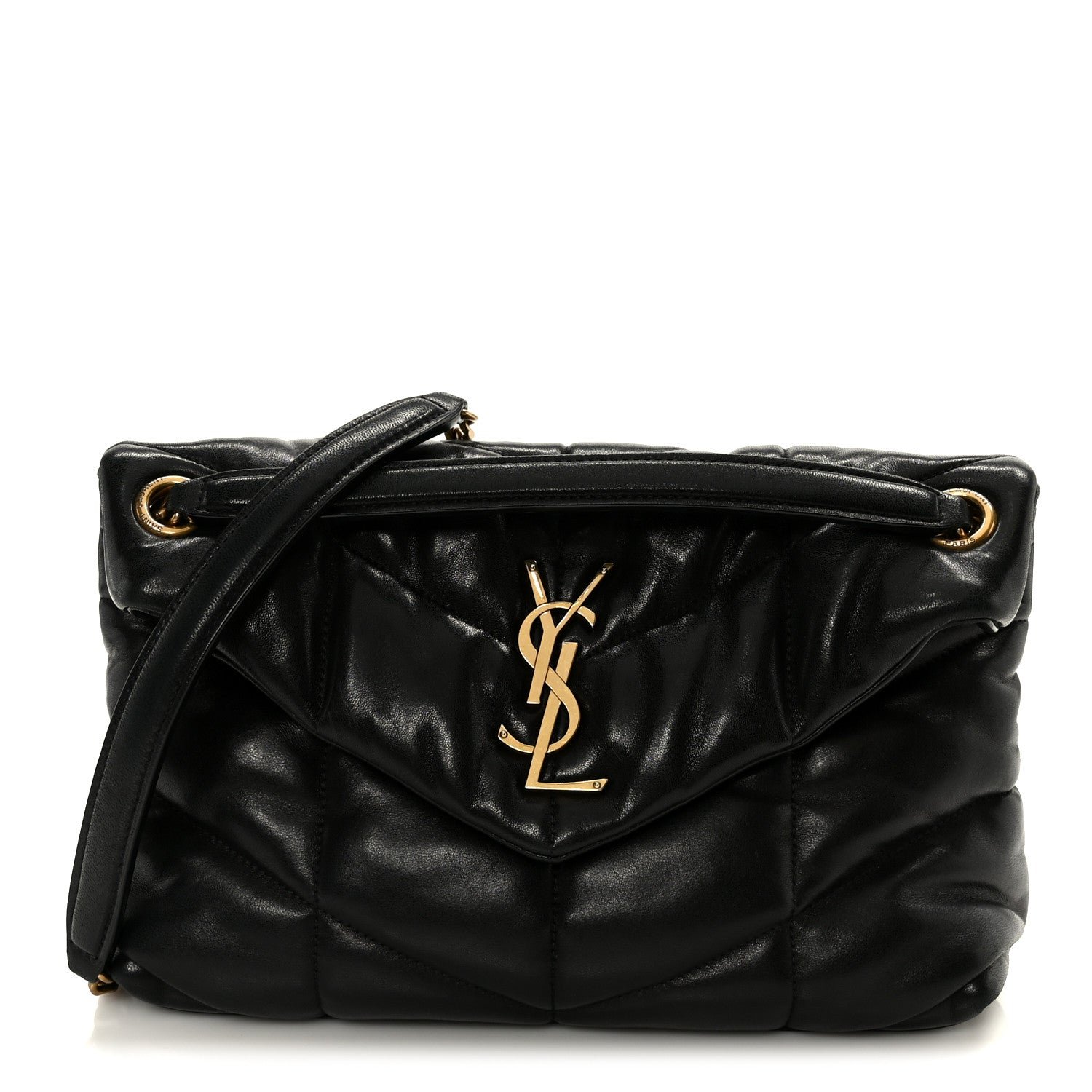 Saint Laurent Lambskin Quilted Small Loulou Puffer Monogram Chain Satchel Black