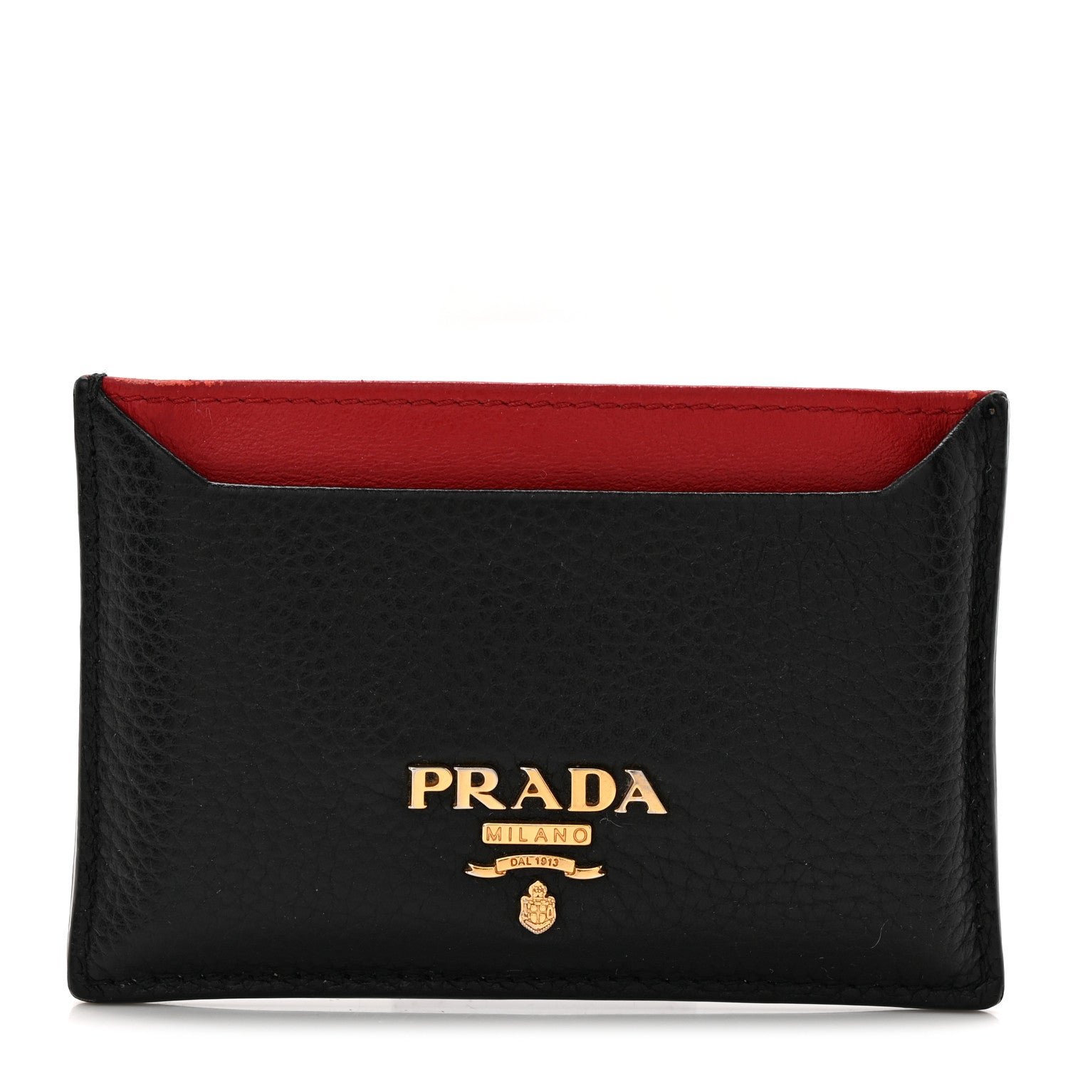Prada Vitello Grain Metal Card Holder Black Fuoco