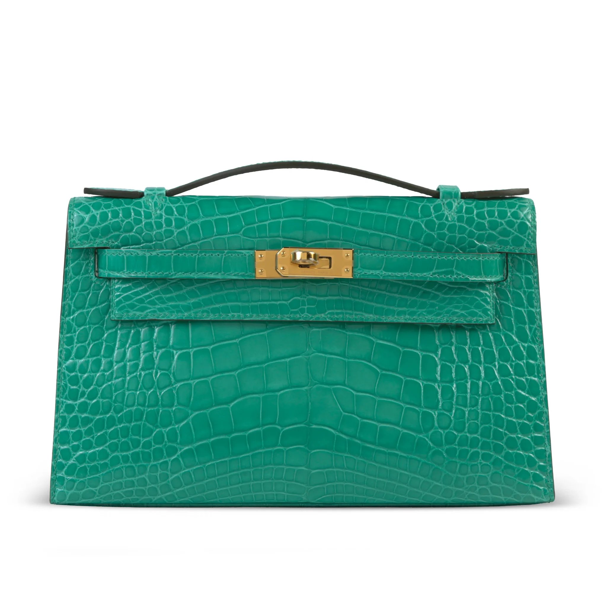 Brand New ( Rank N ) HERMÈS Kelly Pochette Vert Jade (O6) Shiny Alligator Gold hardware G (2026)