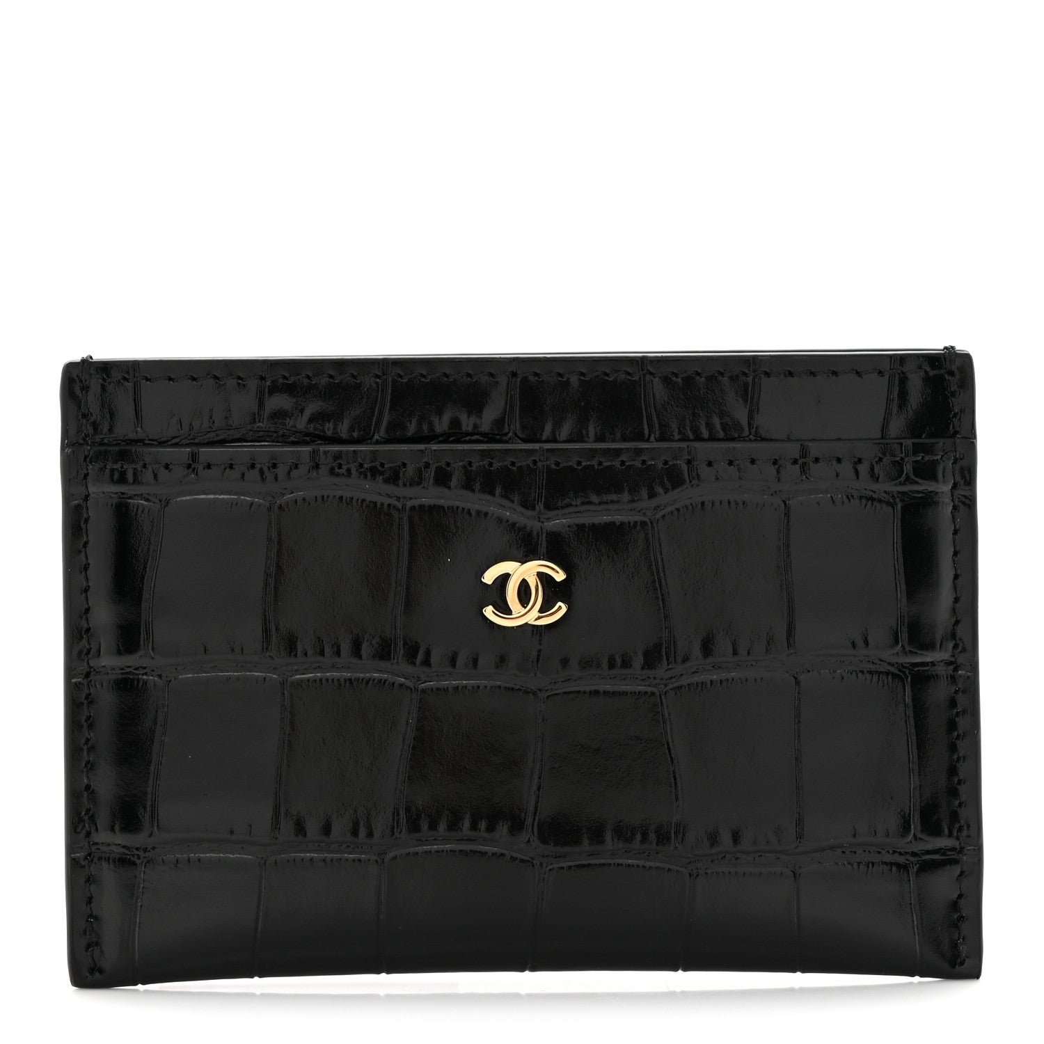 Calfskin Crocodile Embossed Crococo Card Holder Black