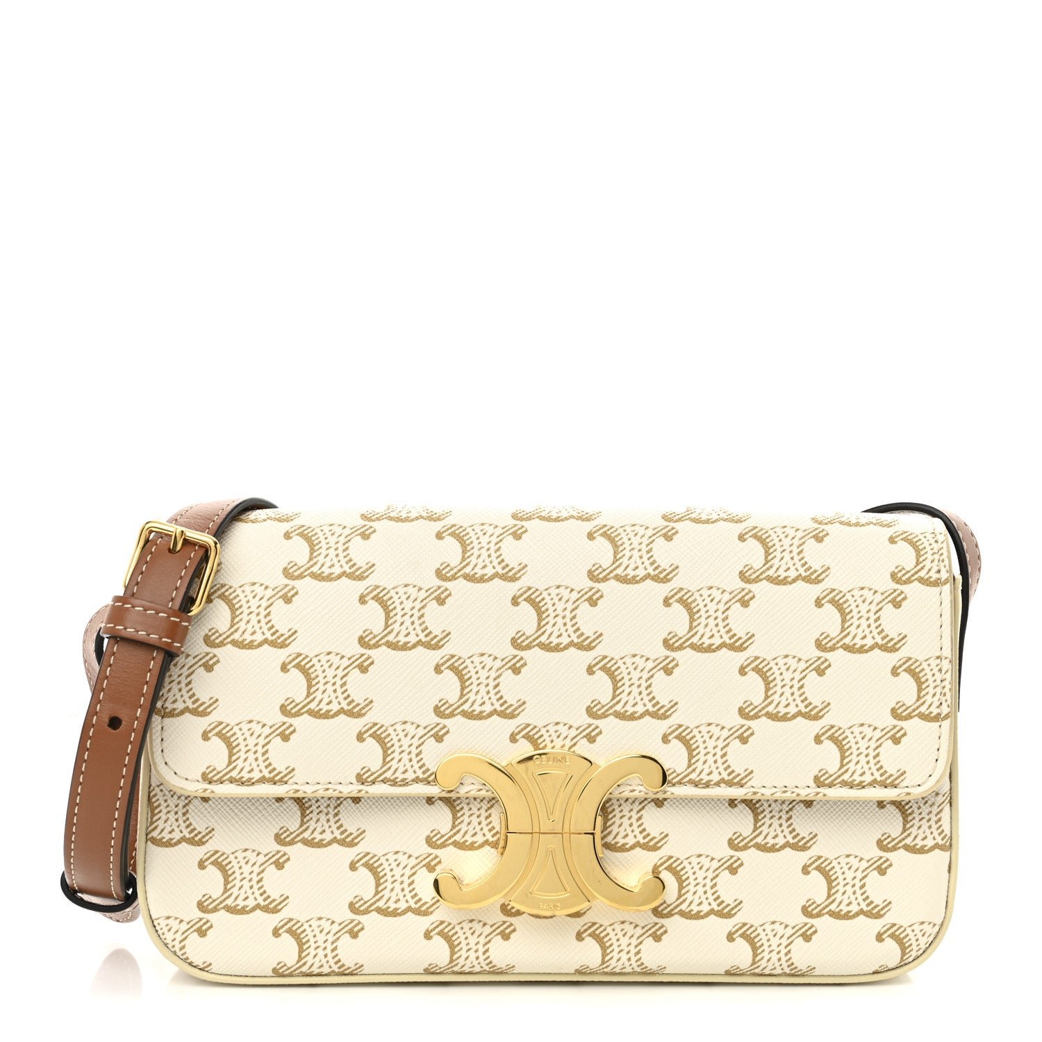 Celine Canvas Calfskin Triomphe Shoulder Bag White