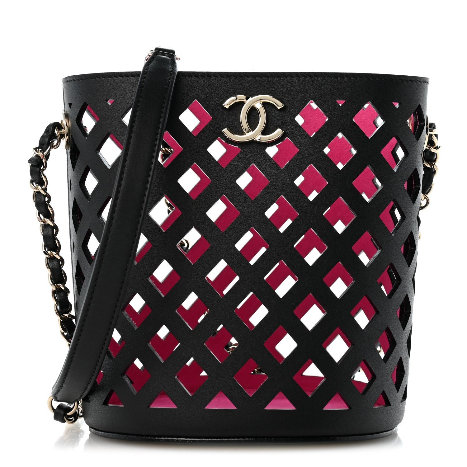 Chanel Lambskin Sea Through Bucket Drawstring Bag Black Multicolor