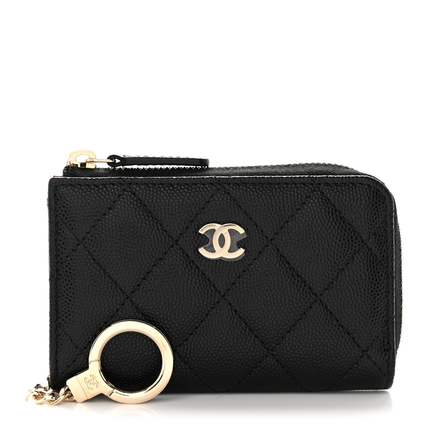 Chanel Caviar Quilted Zipped Key Holder Case Black