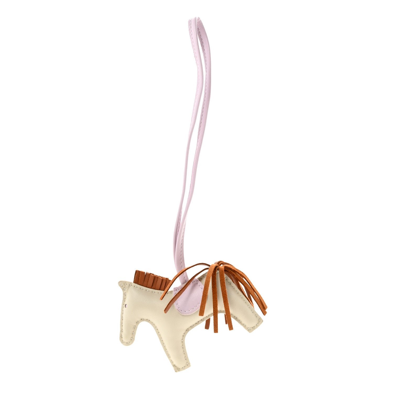 Hermes Milo Lambskin Grigri Rodeo Horse Bag Charm PM Craie Mauve Pale Gold
