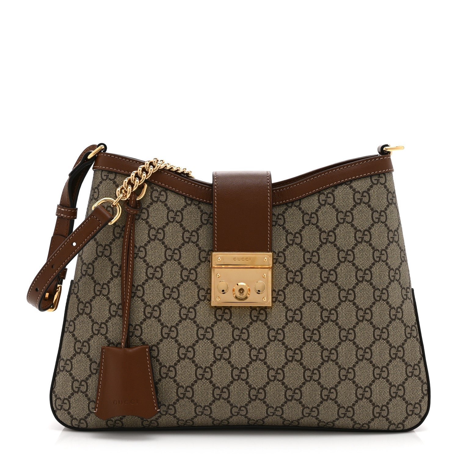 Gucci GG Supreme Monogram Medium Padlock Shoulder Bag Beige Ebony Brown Sugar