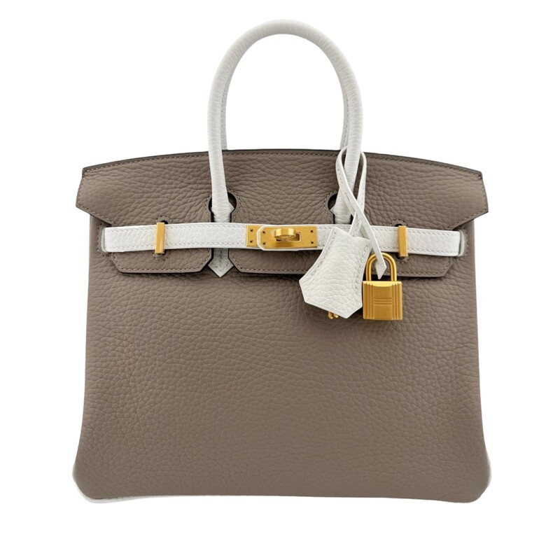 Hermes Gris Tourterelle and White Togo HSS Birkin 25 Brushed Gold Hardware, 2023