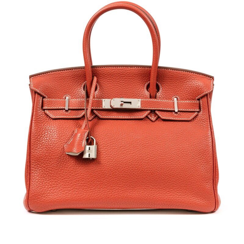 Limited Edition Orange Sanguine and White Clémence Brikin 30 Palladium Hardware, 2011