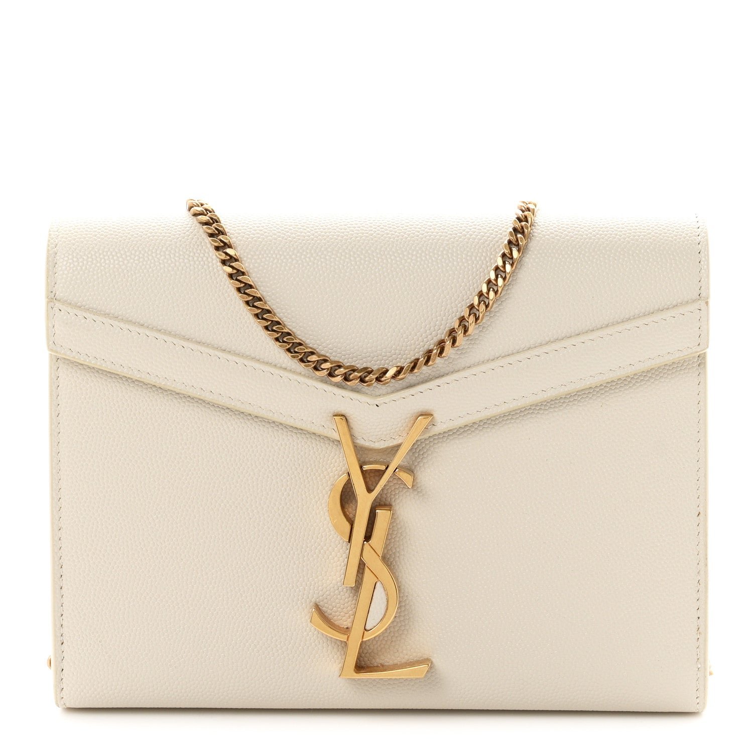 Saint Laurent Grain De Poudre Monogram Cassandra Chain Wallet Crema Soft