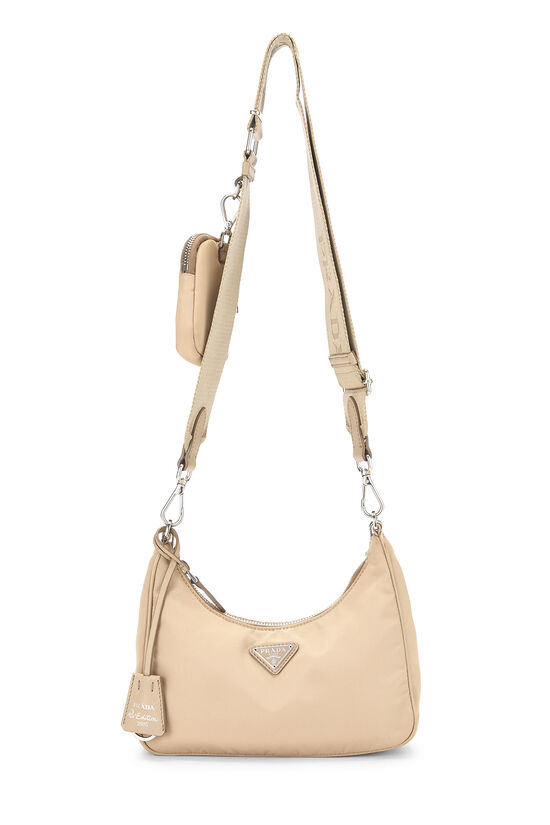 Prada Beige Tessuto Re-Edition 2005 Hobo Mini