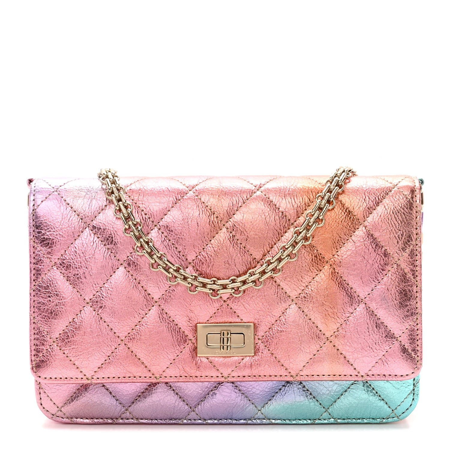 Chanel Metallic Goatskin Quilted 2.55 Reissue Wallet on Chain WOC Multicolor