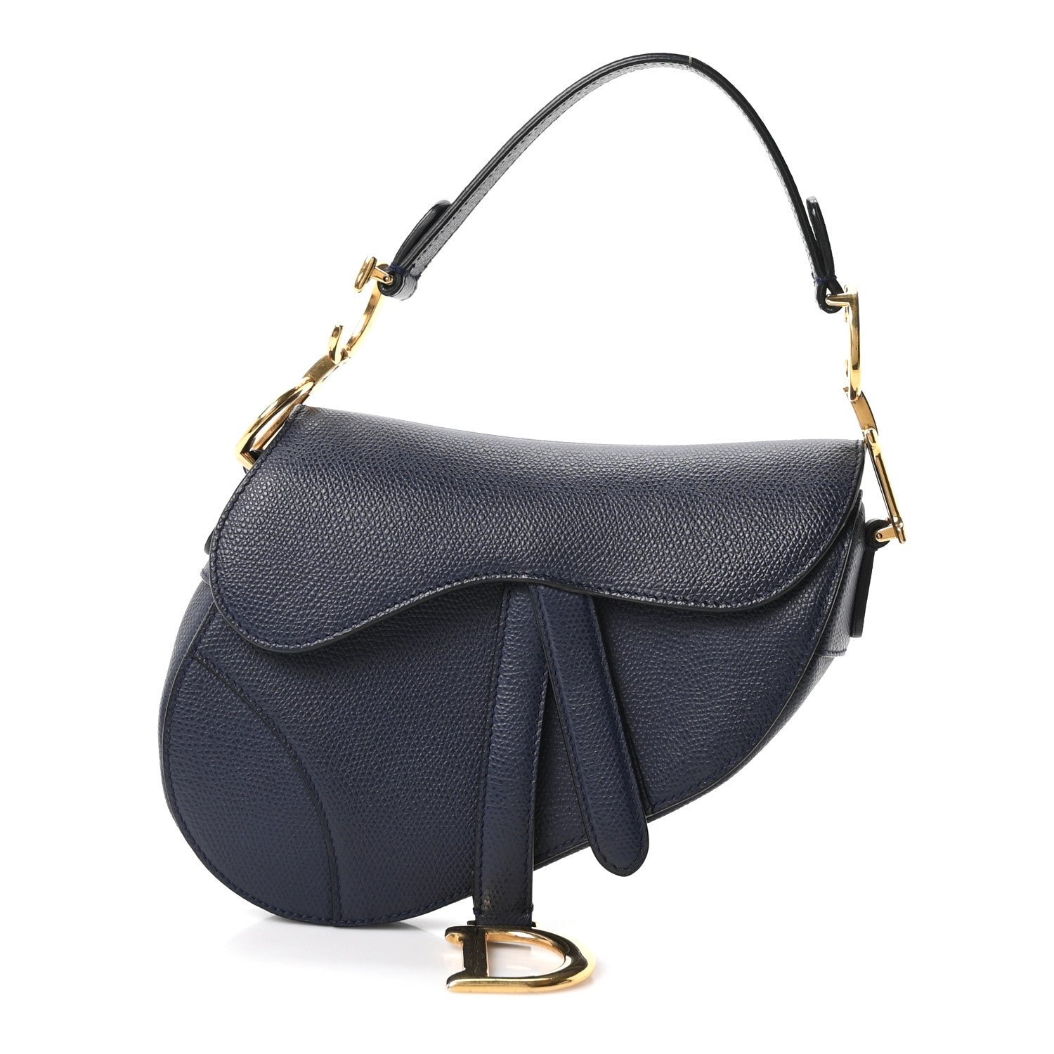Christian Dior Grained Calfskin Mini Saddle Bag Navy