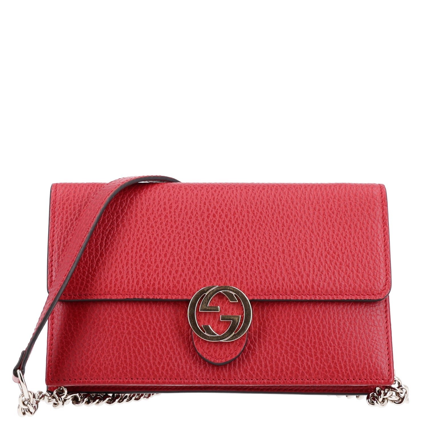 Gucci Dollar Calfskin Interlocking G Chain Wallet Red
