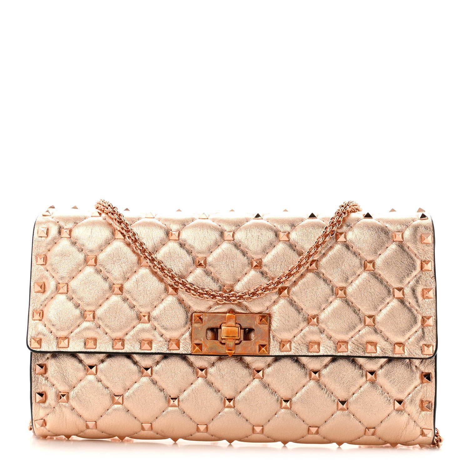 Valentino Garavani Metallic Lambskin Rockstud Spike Wallet on Chain Rame