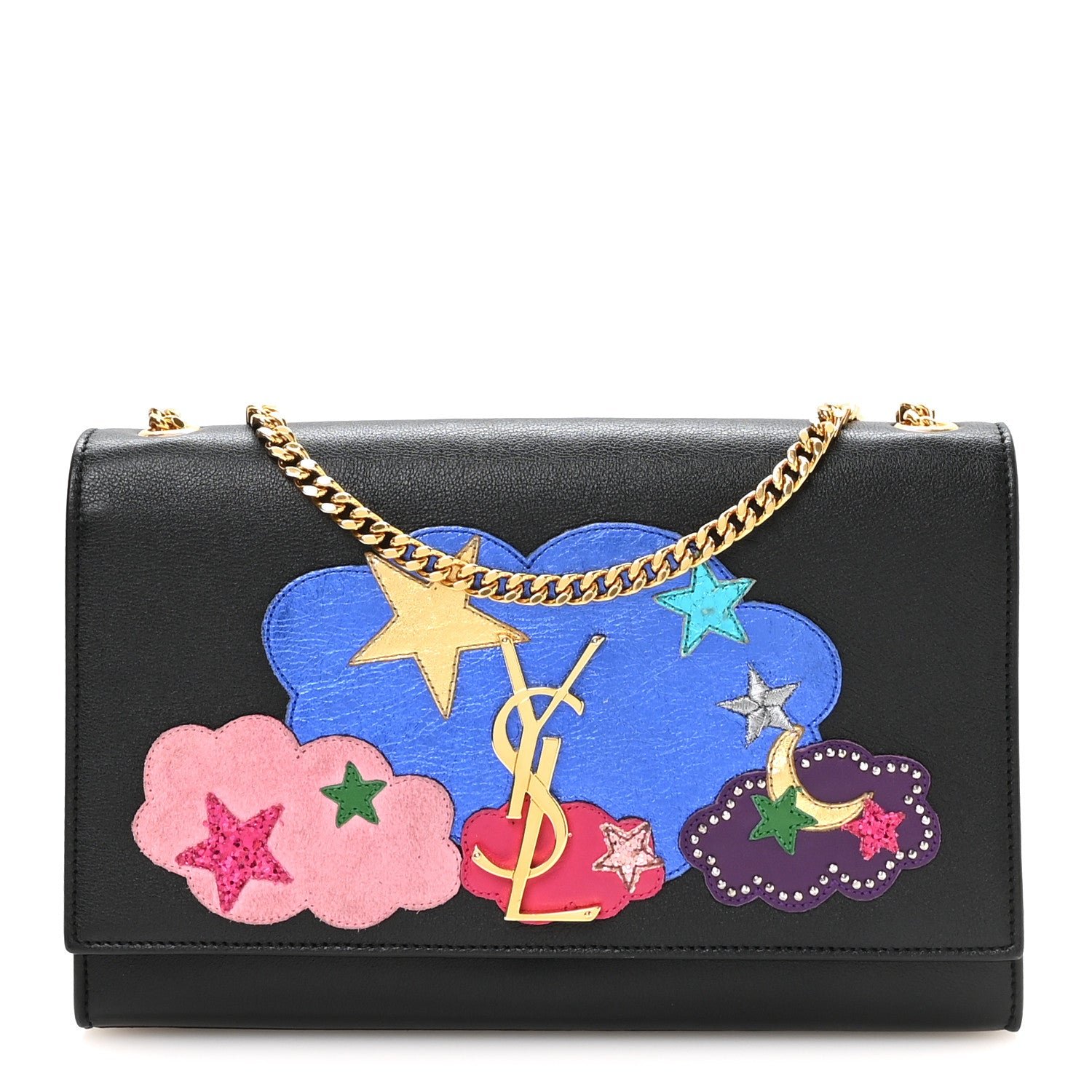 Saint Laurent Lambskin Medium Cloud Star Monogram Kate Satchel Black