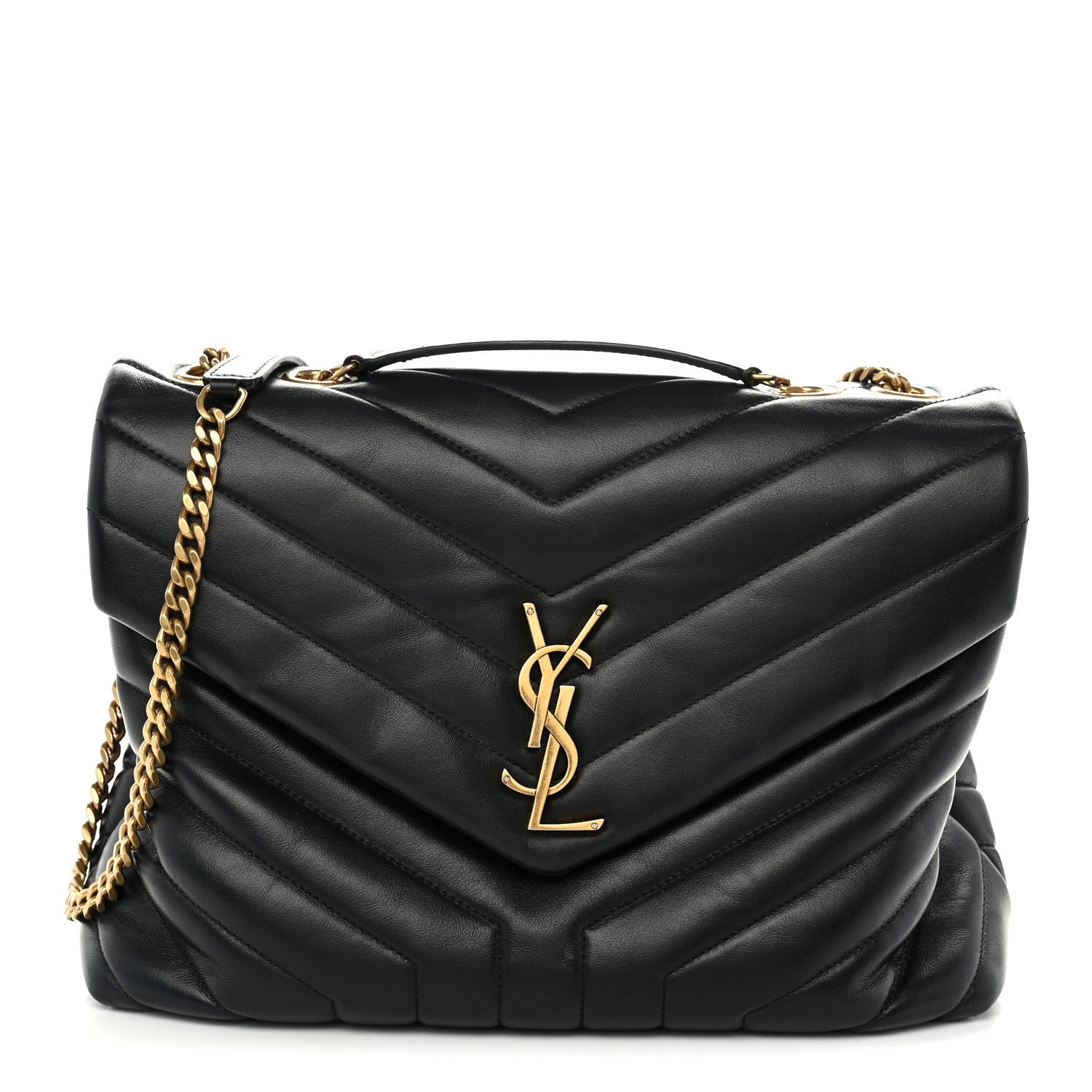 Saint Laurent Calfskin Y Quilted Monogram Medium Loulou Chain Satchel Black