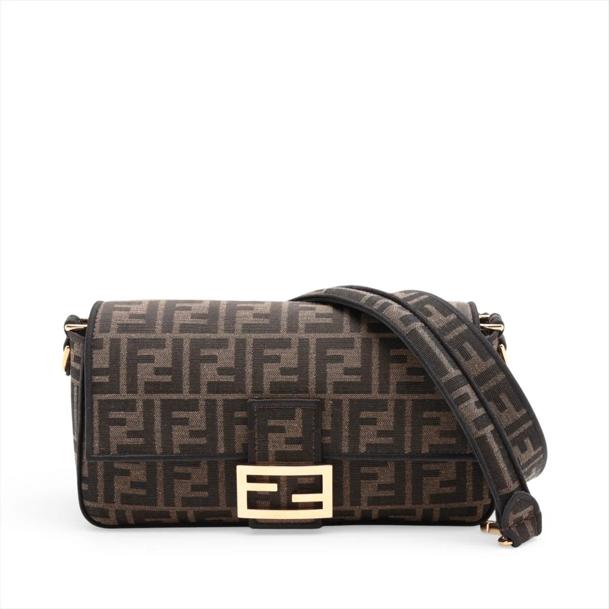 Fendi ZUCCa Mamma Baguette 8BR600 Canvas & Leather 2 Way Shoulder Bag Beige
