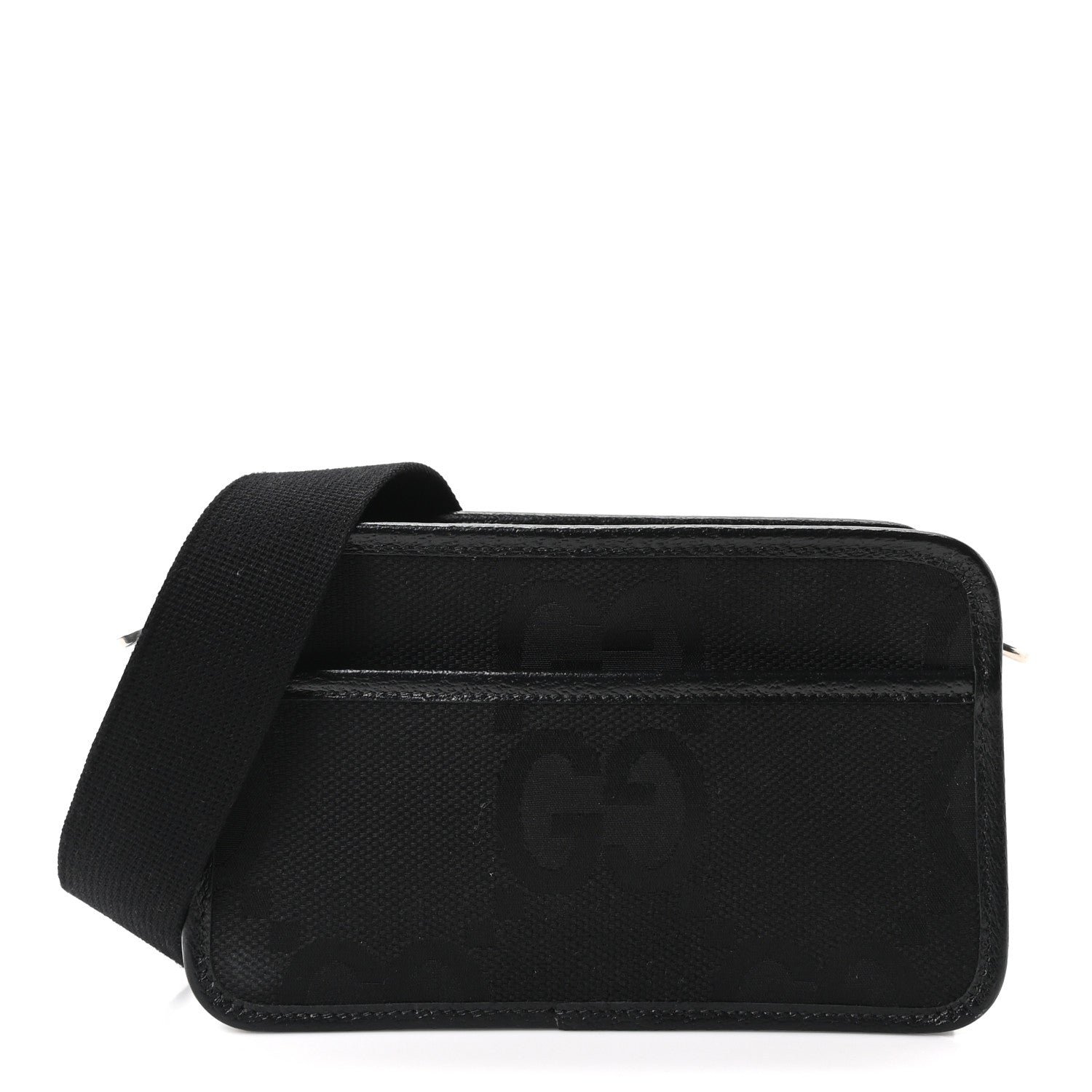 Gucci Monogram Jumbo GG Textured Dollar Calfskin Web Mini Crossbody Bag Black