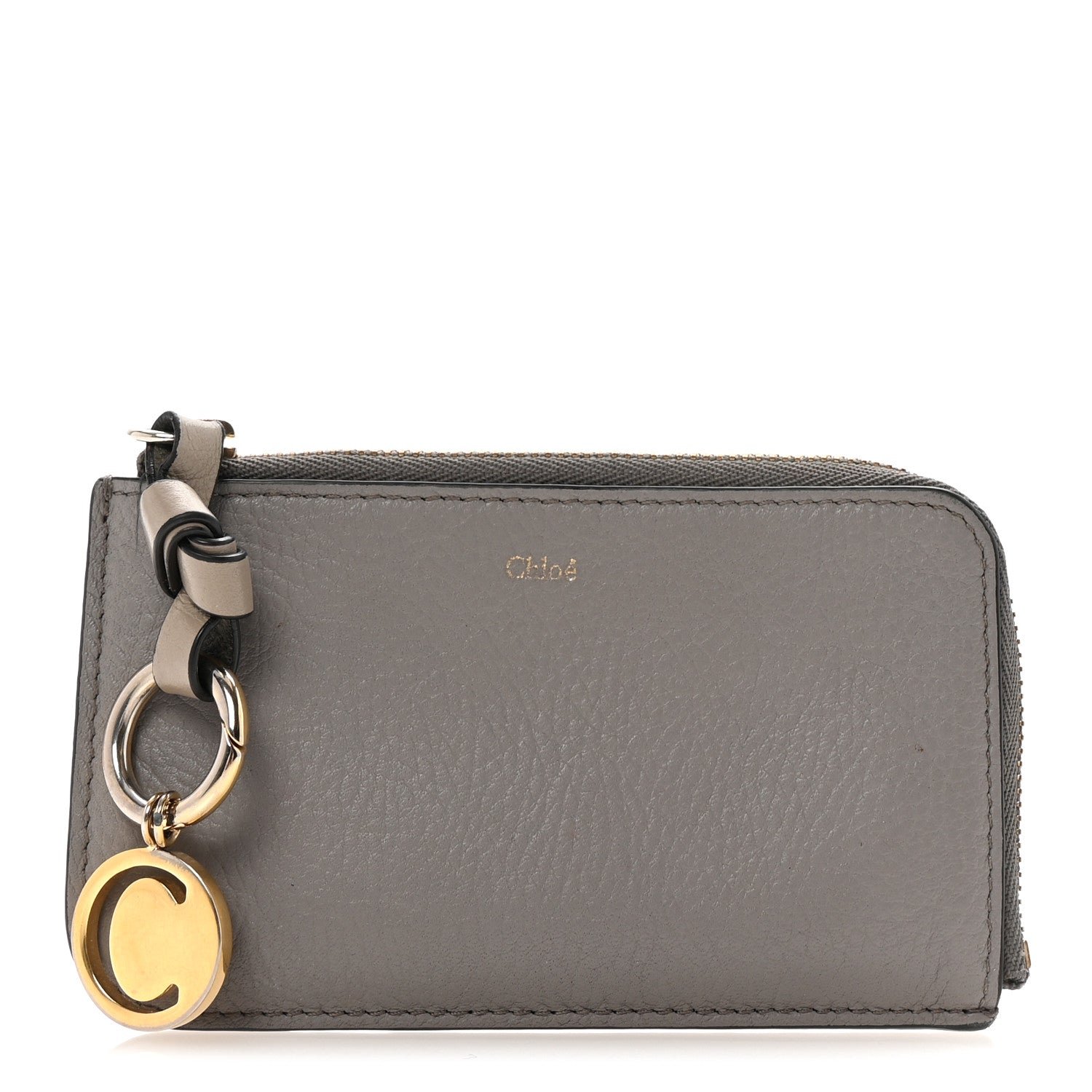 Chloe Grained Calfskin Alphabet Zip Card Holder Cashmere Grey
