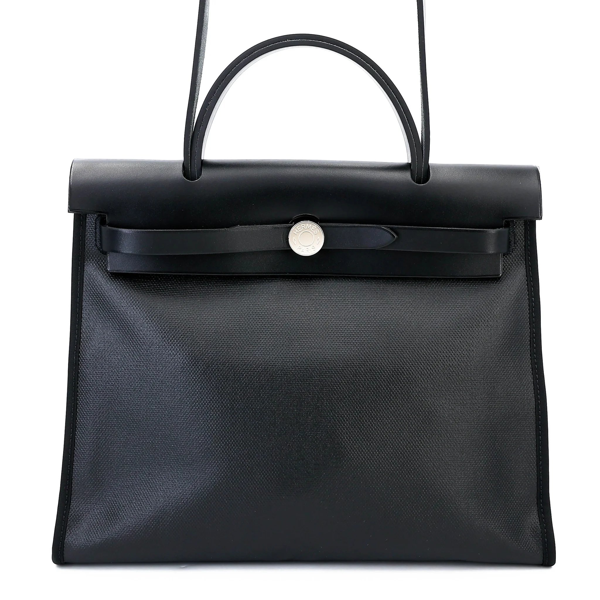 Excellent ( Rank SA ) HERMÈS Herbag PM Noir (89) Toile Berline canvas Vache Hunter Palladium hardware Z (2021)
