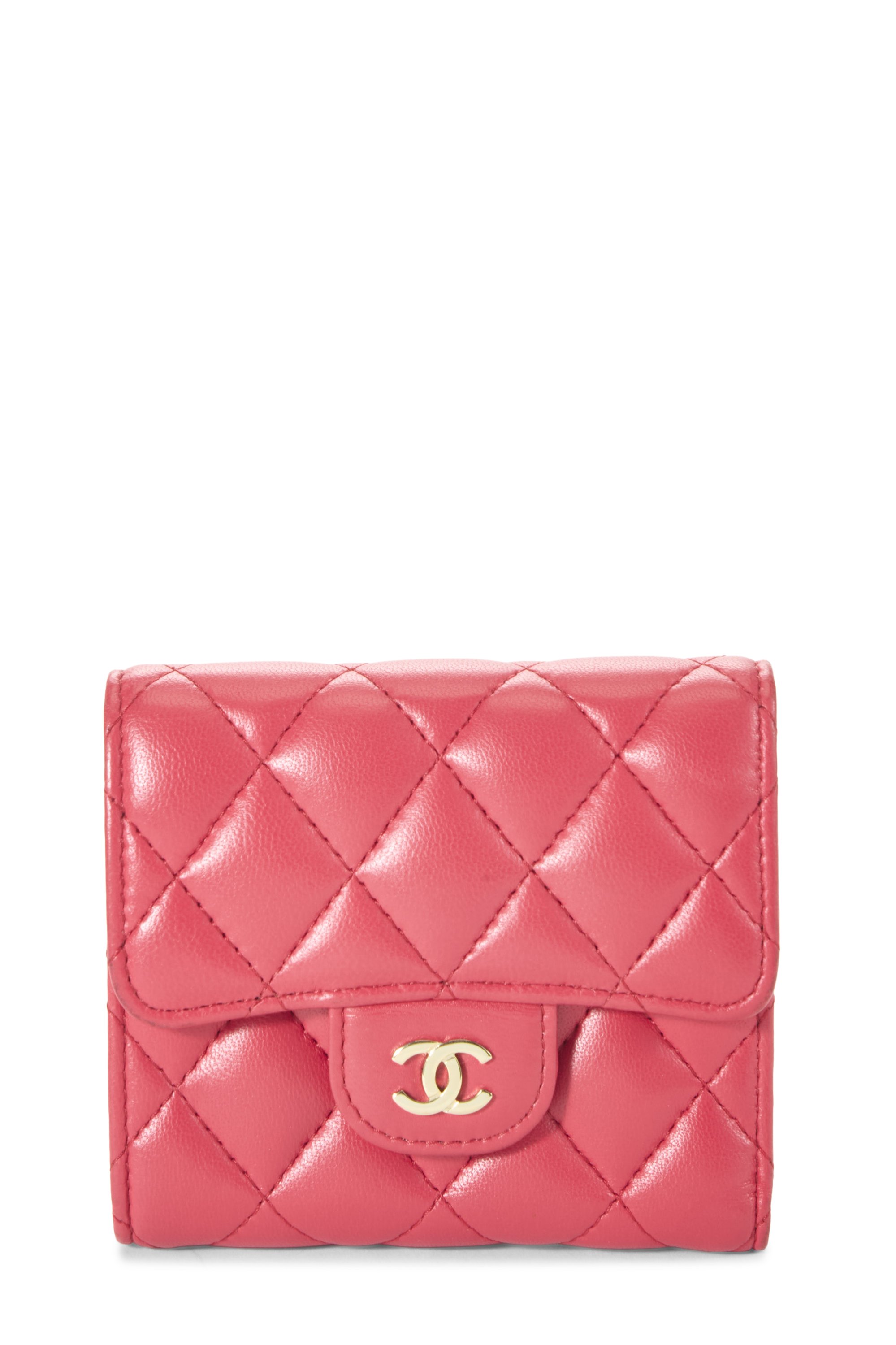 Red Lambskin Classic Flap Compact Wallet