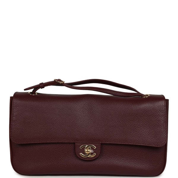 Chanel Maxi "Souplissimo" Small Flap Bag Burgundy Grained Calfskin Gold Hardware