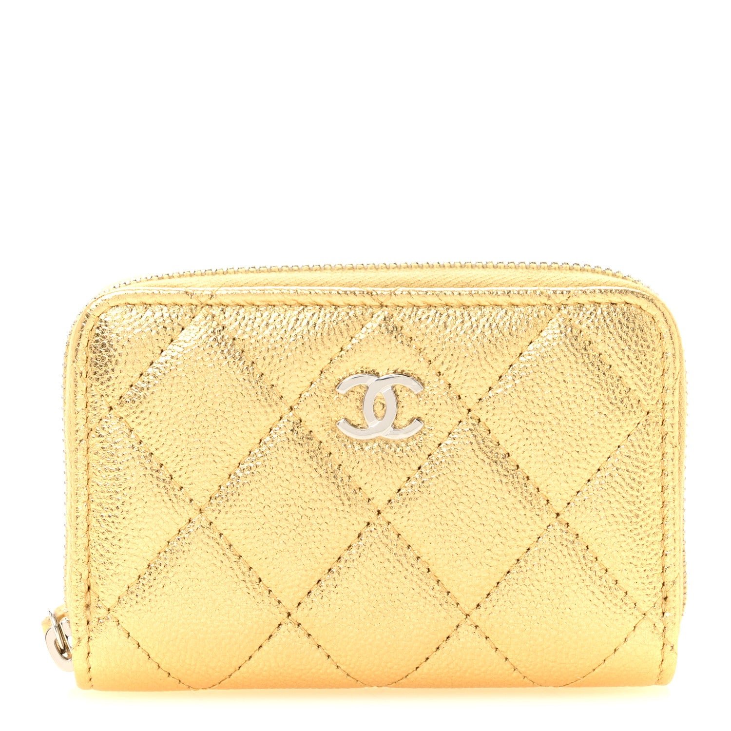 Chanel Metallic Caviar Quilted Zip Coin Purse Gold