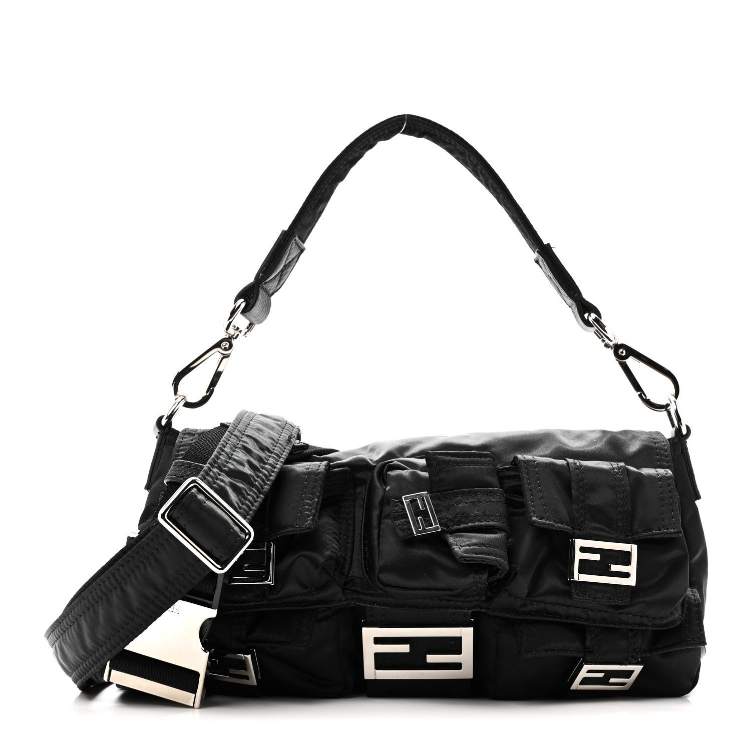 Fendi Econyl Cuoio Romano Multipocket Baguette Black