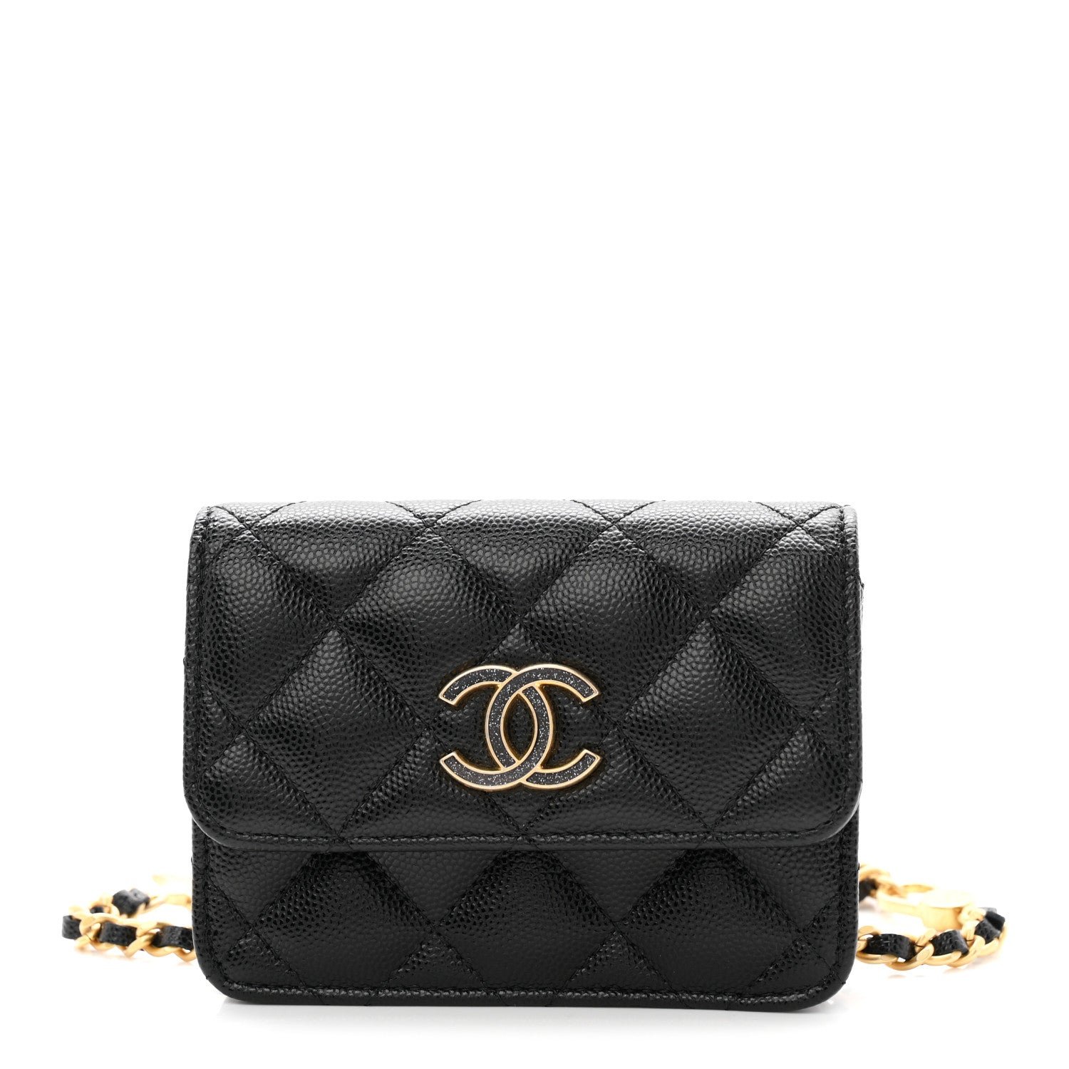 Chanel Caviar Quilted Belt Bag With Charms On Chain Black