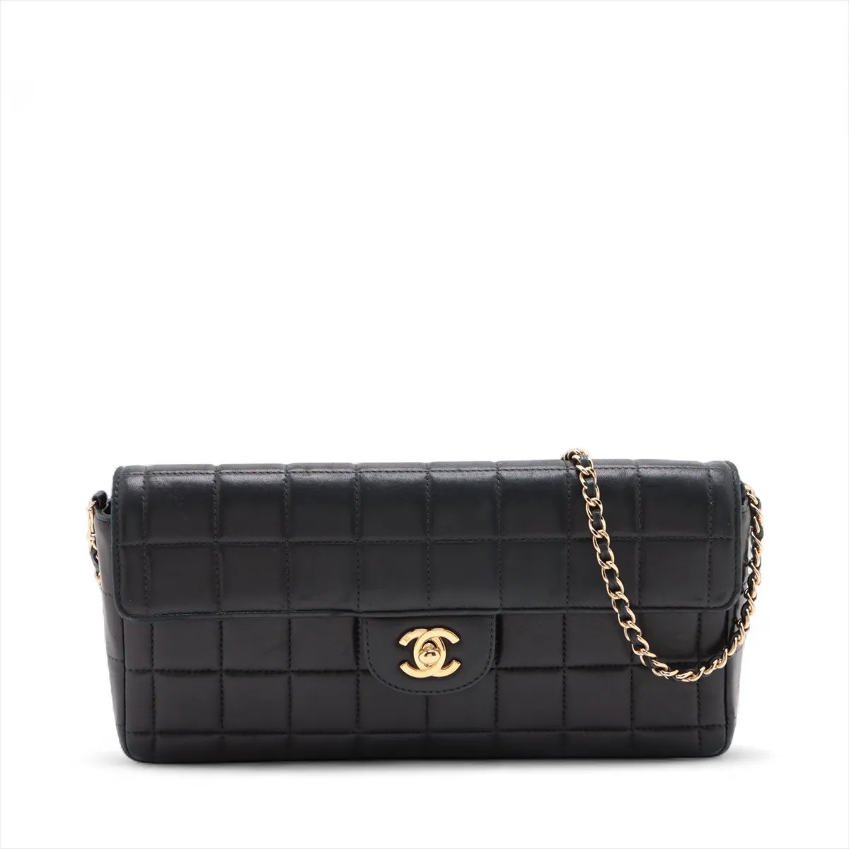 Chanel Chocolate Bar Lambskin Chain Shoulder Bag Black Gold Metal Fittings 7XXXX